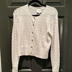 Pink Rose cropped button up crew neck sweater off white size large